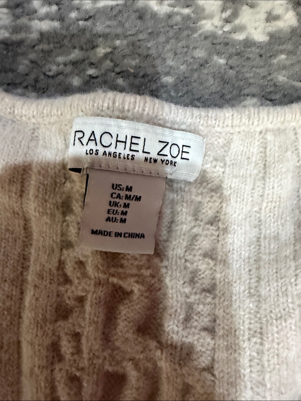 Rachel Zoe Light Cream Cable Knit V-Neck Button Front Cardigan - Picture 3 of 5